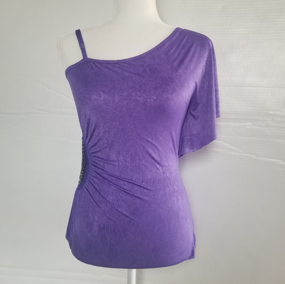 B.WEAR BYER CALIFORNIA WOMENS ONE SHOULDER ASYMMETRIC BLOUSE